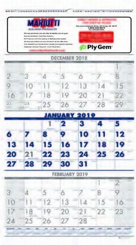 3-Month View Wall Calendar (13