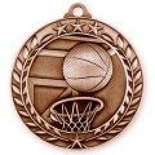 Antique Basketball Wreath Award Medallion (1-3/4