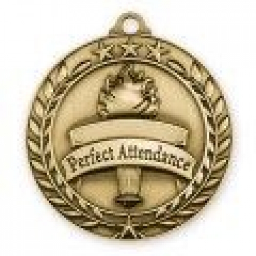 Antique Perfect Attendance Wreath Award Medallion (1-3/4