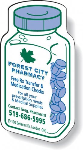 Stock Medicine Bottle Magnet .020, Screen-printed White Matte Vinyl Topcoat