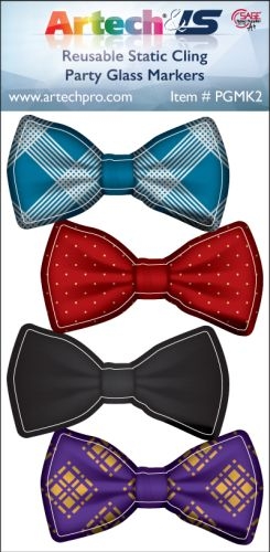Party Glass Marker Kit - 4 Bow Ties Full Color on reusable white cling