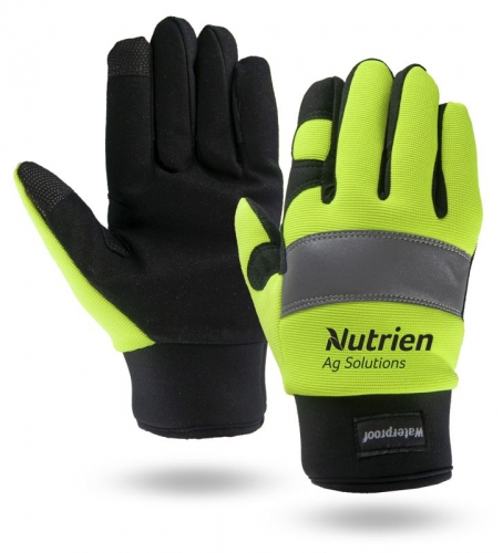 Hi-Viz Touchscreen Waterproof Winter Lined Mechanics Gloves