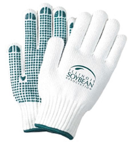 White Freezer Gloves w/Green Grip Dots