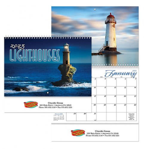 Full Color Lighthouses Spiral Wall Calendar