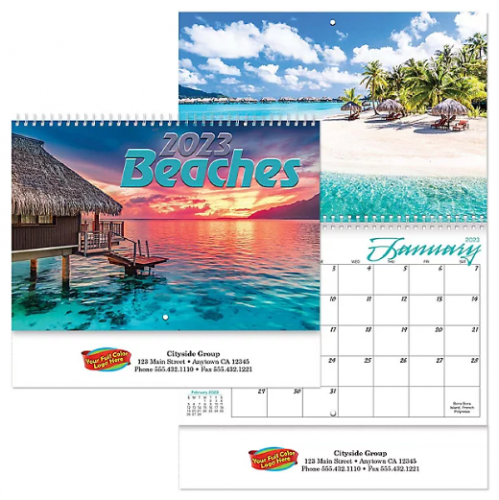 Full Color Beaches Spiral Wall Calendar