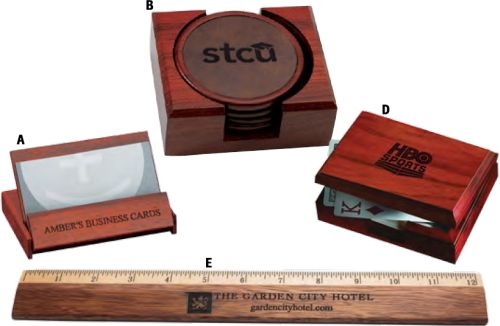 Four Piece Wood & Leather Coaster Set w/Wood Holder