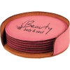 Leatherette Round 6-Coaster Set (Pink)