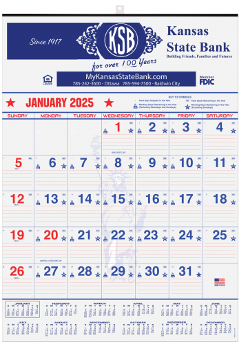 Patriotic Red & Blue Contractor Calendar w/1 Color Imprint (18