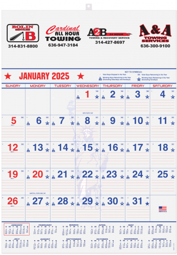 Patriotic Red & Blue Contractor Calendar w/2 Color Imprint (18