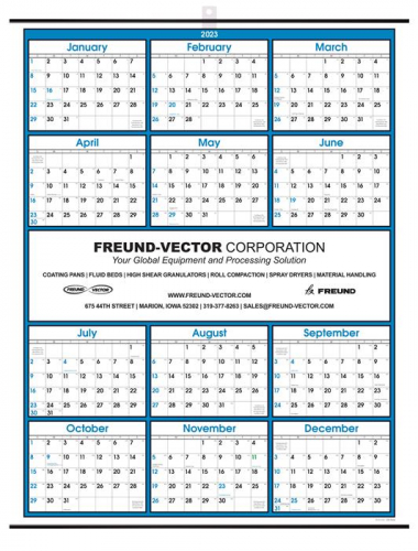 Blue Border Modern Yearly Calendar w/Center Imprint