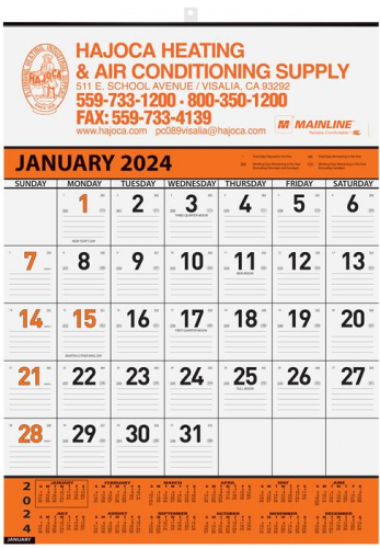 Orange Contractor Calendar w/2 Color Imprint