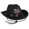 Black Felt Cowboy Hat w/A Band w/A Custom Printed Faux Leather Icon